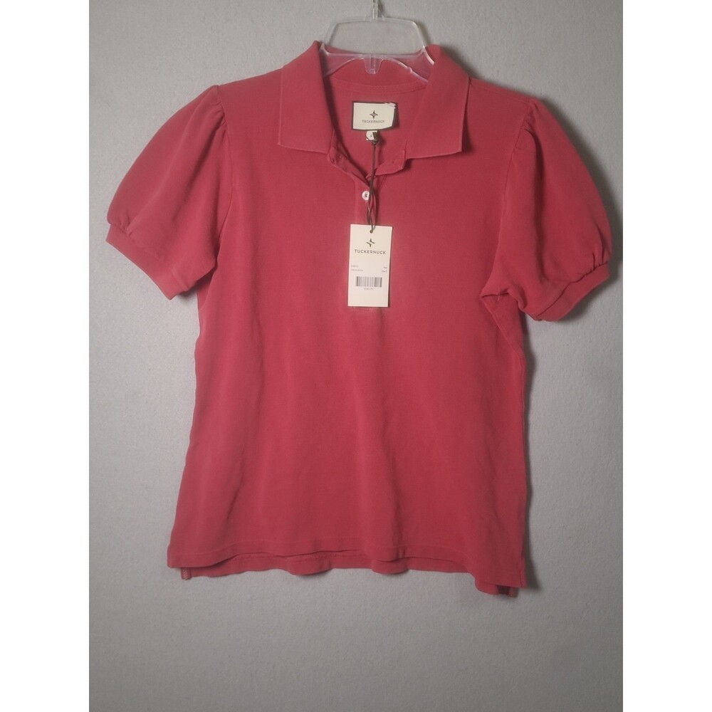 NWT Tuckernuck Polo Top Shirt Womens S Crimson Red Pique Puffed Sleeve Golf